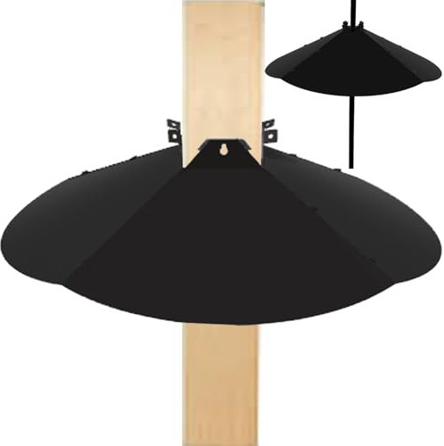 Pirateant 24 Inch Metal Squirrel Baffle,Adjustable Opening Size, for Up to 4x4 Wide Wooden Post,Squirrel Baffle for Bird Feeders Without Removing Bird Feeder Poles Or Shepherd's Hooks.Deep Black 1Pack