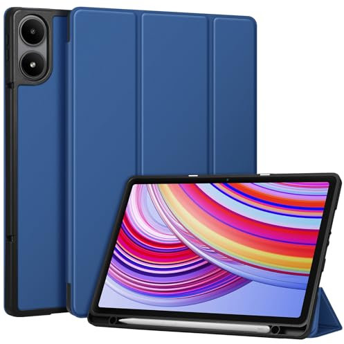 Fintie Funda para Xiaomi Redmi Pad Pro 12.1 pulgadas 2024 - Funda trasera de TPU suave con soporte para bolígrafo y función de apagado automático, azul marino