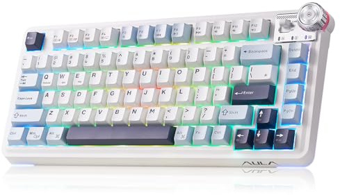 LEOBOG x Aula AU75 Wireless Keyboard, 81 Keys Gaming Keyboard with Knob, 3 Modes Bluetooth/2.4GHz/USB-C Mechanical Hot Swappable RGB Backlit Custom PBT Keycap for Windows/Mac - Blue