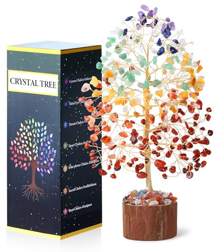 QINJIEJIE 7 Chakra Kristallbaum Lebensbaum | Handgefertigter 7-Chakra Lebensbaum für Feng Shui, Meditation und Home-Deko – farbenfrohe Geschenkidee für Kristallfans.