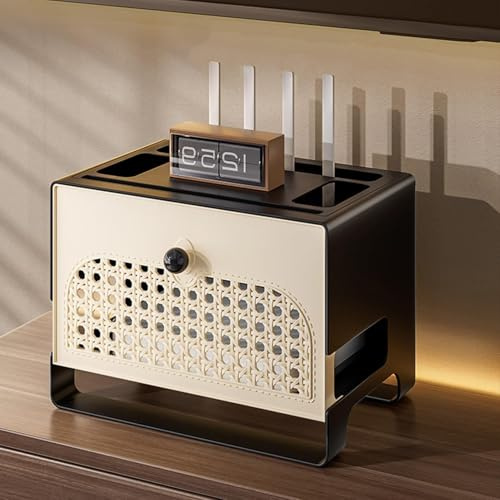 AVSMGP Wifi Router Storage Cabinet Small, Cabinet To Hide Router And Modem- Hollow Design-Rapid Heat Dissipation- Retro Network Storage Device for Home And Office