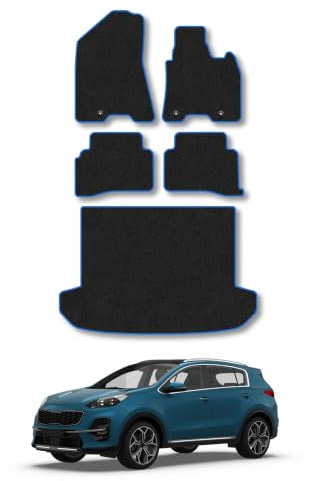 Kia Sportage (2016-2022) Carpet Car Mats | Blue Edge Trim Tailored Fit Floor Mats Full Coverage Protection Accessories Easy Clean Anti Slip Made in the UK
