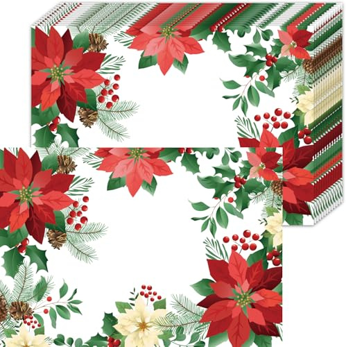 50 Stück Weihnachten Papier Platzsets, Weihnachtsstern Einweg Platzset, Rot Weihnachtsblume Papier Tischsets für Winter Urlaub Bankett Platzdeckchen Zuhause Küche Party Weihnachtsdeko, 40 x 28 cm