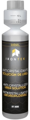Anti-Cristallisant Solution d'Urée 250ml - IRONTEK | IT335 | Prévention Universel Formation Cristaux SCR | Traite 100L d'AdBlue | Usage Simple & Doseur inclus