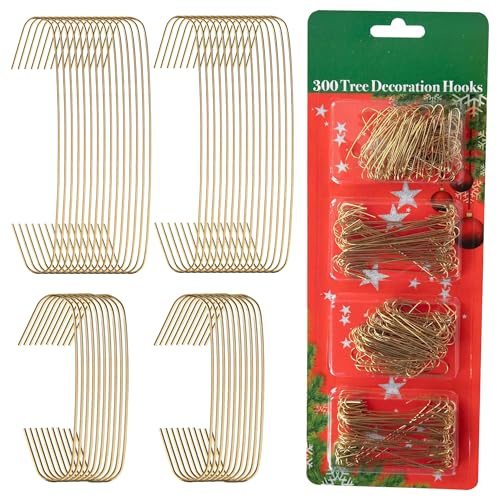 WedDecor 300 Stück goldene Ornament-Kleiderbügel, Haken, Draht, verschiedene Größen für Weihnachtsbaumkugeln, wiederverwendbare Metallhaken für einfache Weihnachts- und Halloween-Dekorationen, 2