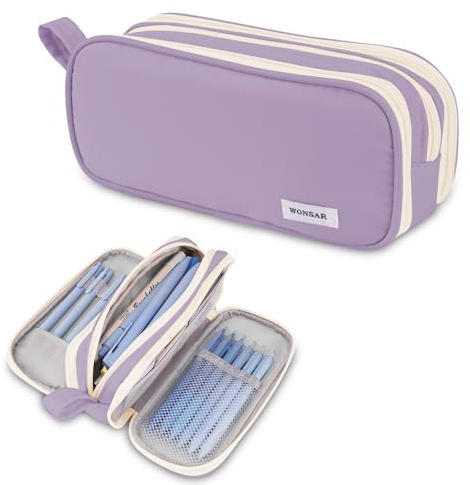wonsar Federmäppchen Mäppchen Große Kapazität Federtasche 3 Fächer | Pencil Case Federmappe Jungen Mädchen Teenager Erwachsene Schulmäppchen für Schule & Büro
