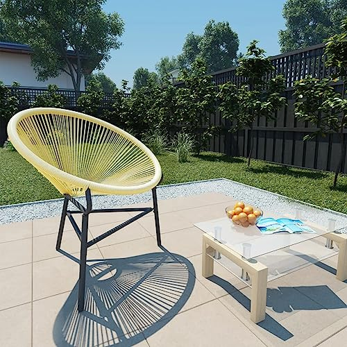 QZZCED Acapulco runder Stuhl aus synthetischem Rattan, Beige, für Garten und Terrasse, Stahlgestell mit Pulverbeschichtung, wasserdicht und leicht zu reinigen, Outdoor-Möbel