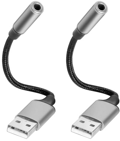 HENGBIRD Adattatore USB a Jack 3.5mm - 2PCS Adattatore Audio USB per Cuffie, PC, PS4, Laptop - Scheda Audio Esterna USB, Plug & Play, Alta Qualità Audio