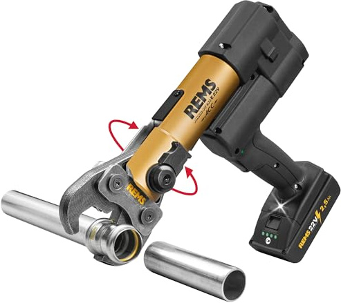 Rems Akku-Press E 22V ACC Gold Basic-Pack (Akku-Radialpressse 32 kN, drehbare Presszangenaufnahme, im SET enthalten sind Gold Basic-Pack + Hoddie + Gutschein, Werkzeugset) 576X17 RG220