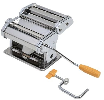 axentia Nudelmaschine verchromt, Pasta-Maker für Lasagne-Platten, Spaghetti oder Bandnudeln, manuelle Pastamaschine mit Kurbelantrieb, 9 Teigdicken