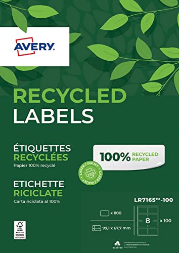 Avery España LR7165-100 Etiketten A4, permanent, weiß, recycelt, 800 Etiketten, 99,1 x 67,7 mm, 100 Blatt, naturweiß