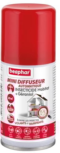 Beaphar – Mini-diffuseur Automatique Insecticide Habitat + Géraniol – Tue Les Insectes Volants, rampants, Les œufs et Larves – Permet de Traiter 25 m² – Action Longue durée jusqu'à 6 Mois – 75 ML