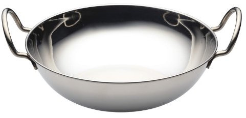 KitchenCraft World of Flavours Indian Style Balti Serving Dish, Mirror-polished finish and wire handles, Stainless Steel, 26 cm, Silver
