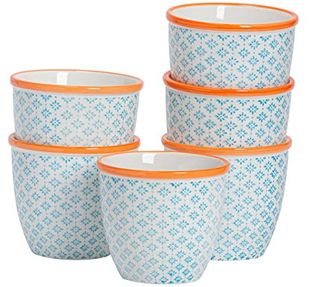 Nicola Spring Patterned Plant Pots - Blue - 6 Pack - 14cm Porcelain Indoor Ceramic Planter with Drainage Holes Outdoor Garden Flower Pots for House & Garden Flowers