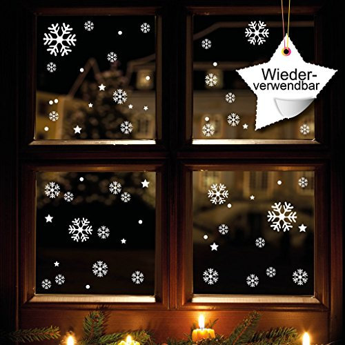 Wandtattoo-Loft Fensterbild Weihnachten Winter Fensterdeko Schneeflocken 120 Stück