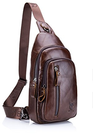 Schultertasche aus Leder, Brusttasche, Crossbody, Schultertasche, Business-Rucksack, Outdoor, Kaffee, Kaffee, Large, Vintage