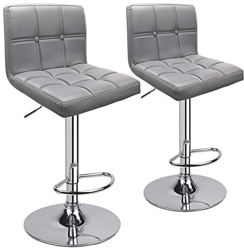 Leader Accessories Barhocker (2er-Set) Barstuhl mit Lehne stylischer Tresenhocker höhenverstellbar 62-83cm Drehstuhl 360 Grad Bezug aus Kunstleder hellgrau