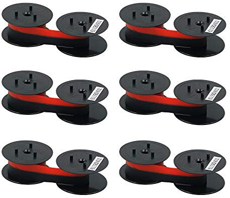Printerfield Spule GR 24 in Schwarz & Rot für Taschenrechner Farbband/Schreibmaschinen GR24/GR41/GR42 und Star DP8340 (6er Pack)