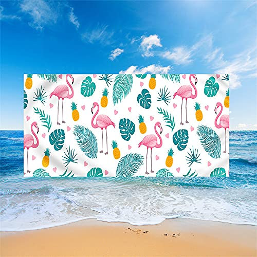 FANSU Serviette de Plage Flamant Rose Séchage Rapide Microfibre Grande Taille, Rectangulaire Tapisserie Portable Tenture Gym Voyages Ete Cadeau (150 * 70cm,Ananas Jaune)