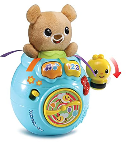 VTech Baby Peek-a-Boo Ours en Peluche interactif pour Jeu sensoriel, Jouet Musical pour bébé avec Sons, chansons et Phrases, Cadeau de Noël idéal pour Les Tout-Petits âgés de 6 Mois, 1, 2 et 3 Ans