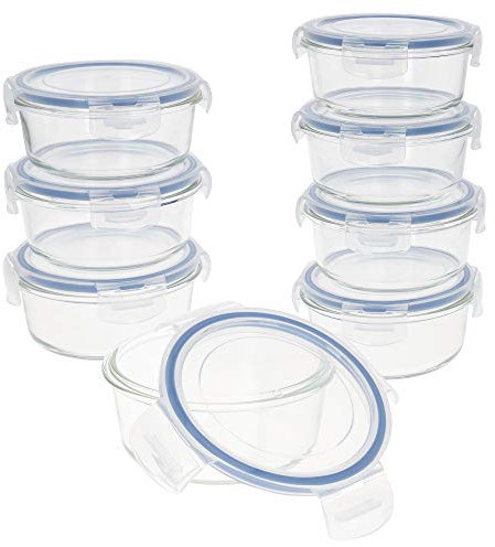 AKTIVE Max Home - Pack 8 Recipientes Herméticos de Vidrio, táper Cristal Apto para Microondas, Envases para Comida con Cierre, 580 mililitros, Tapas transparentes, Contenedor de Alimentos (16535)