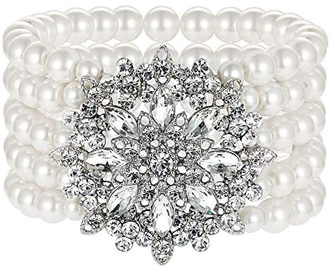 BABEYOND 1920s Armband Damen Perlen Blinkende Kristall Armband 20er Jahre Party Zubehör Armband Damen Gatsby Kostüm Accessoires (Silber - Stil2)