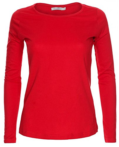 LessThanTenQuid Ladies Womens Plain Stretchy Long Sleeve Round Neck Top UK Sizes 8-24 (Red, 12-14)