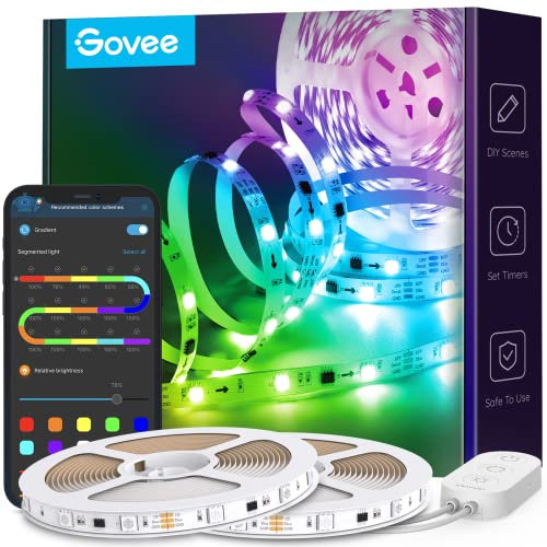 Govee RGBIC LED Strip Lights, 10m Bluetooth LED Lights, Segmented APP Control Rainbow Colour Picking, Music Sync Lights for Bedroom, 2 Rolls of 5m