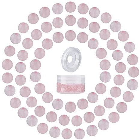 SUNNYCLUE 200pcs 6mm Rose Quartz Beads Round Stone Beads Semi Precious Beads & Elastic Thread & Plastic Bead Containers for Bracelet Necklace Earrings Jewelry Making