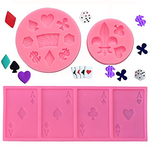 Cestony 3 Stück Casino Pokerkarten Silikonformen für DIY Kuchen Fondant Kekse Zucker Pudding Schokolade harte Süßigkeiten Dessert Dekor