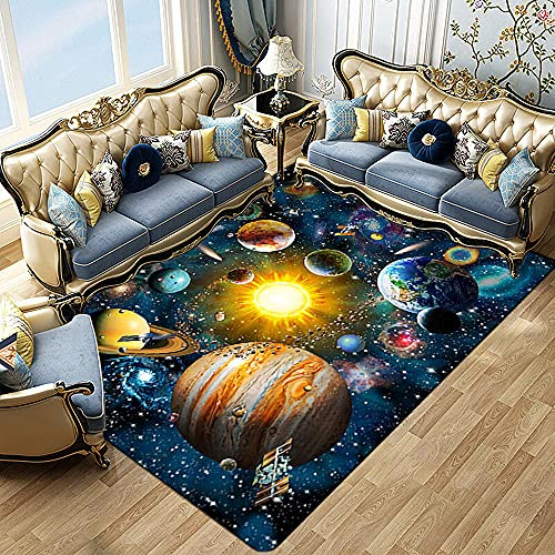 Galaxis Universum Stern Teppich Kinder Jungen Mädchen Groß Kinderzimmer Teppich Schlafzimmer Dekoration Wohnzimmer Kurzflor Krabbelmatte Modern Weich Kinderteppiche Waschbarer (Blau,120x180 cm)