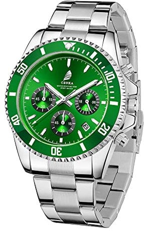 CZOKA Herren Uhr Männer Chronographen Edelstahl Wasserdicht Armbanduhr Herren Leuchtende Analog Datum Business Uhr für Herren1 (Green)