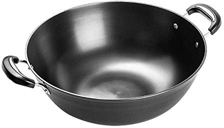 KDOQ Padella Wok in Ghisa Pentola A Doppia Orecchio Approfondimento Wok Grande Wok in Ghisa Pura Padella Antiaderente Non Rivestita Grande capacità,40cm