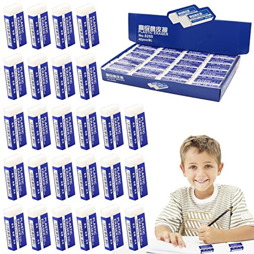 Radiergummi Set - 40 Stück Mini Weiß Plastic Radierer für Bleistifte und Buntstifte, 2B Radierer, Geeignet für Schule, Skizzen, Gemälden, Künsten