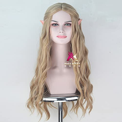ydound Anime Coser Wig Hobbit Elf Queen Galadriel 70 cm Blonde with Pointed Ears Wavy Heat Resistant Synthetic Hair Cosplay Halloween Party + Free Wig