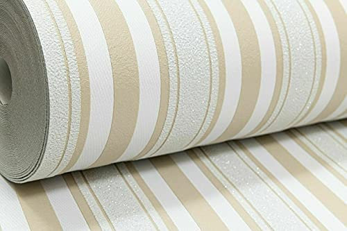 SOPHIE LAURENCE Luxury Easy Paste The Wall Glitter Striped Textured Heavy Vinyl Living Room Wallpaper (Sample - Beige Gold White)