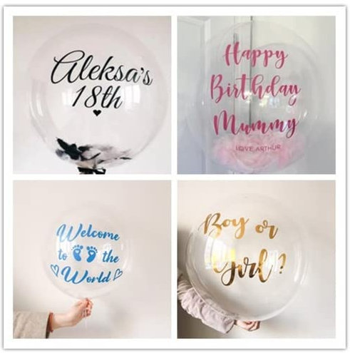 HWLY Adesivo personalizzato (1 palloncino a bolle da 45,7 cm/24 '/91 cm) + 1 adesivo personalizzato), adesivi per feste di buon compleanno per grandi palloncini trasparenti e trasparenti (palloncino a