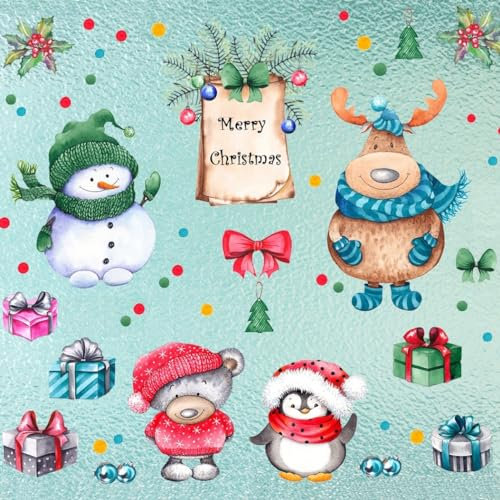 WandSticker4U®- wiederverwendbar Fensterbilder Weihnachten Kinder SCHNEEMANN & TIERE selbstklebend I Weihnachtsdeko Fenster Aufkleber Fenstersticker Kinderzimmer Winter
