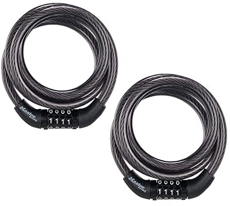 Master Lock Bike Lock Cable, Combination Bicycle Lock, Cable Lock for Outdoor Equipment, 2 Pack, 8143T