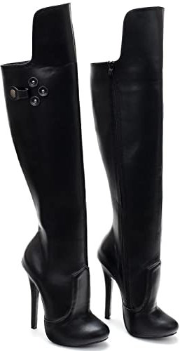 Tacchi Donna Tacchi Alti Sexy 14CM Tacco Fine Punta Rotonda Stivali al Ginocchio,Black-42