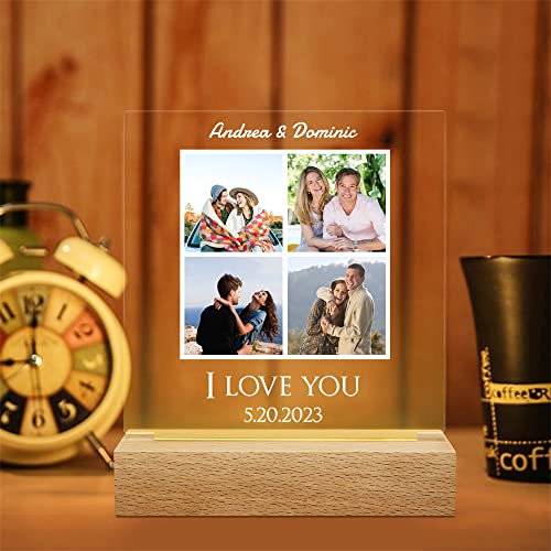 KEMEILA Luz Nocturna personalizada, placa de fotos acrílica personalizada, luz LED personalizada para decoración de habitación, regalos personalizados para Valentín, Cumpleaños, Aniversario