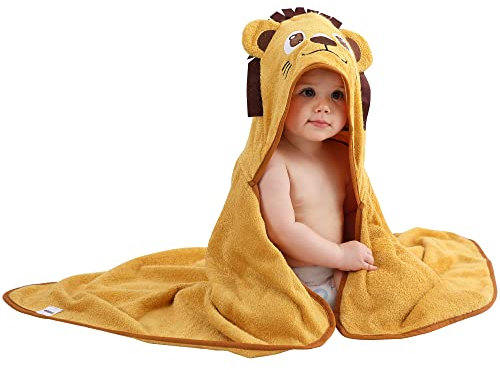 COOKY.D Bambus Kapuzen Badetuch Kleinkind Reisedecke Großformat Jungen Mädchen Tier Bademantel Löwe 75x100cm