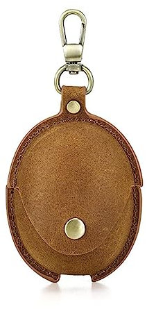 Compatible with Huawei FreeBuds 5 Genuine Leather Case Cover, Wireless Earphones Protective Cover with Keychain, Retro Portable Carrying Case Shockproof for Huawei Freebuds 5 Charging Case Brown