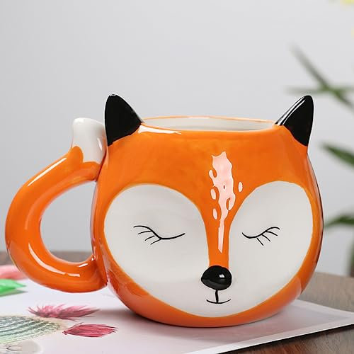 Arawat Fuchs Tasse Groß 500ml Kawaii 3D Tier Tasse Geschenk Keramik Teetasse Porzellan Kaffeebecher Fuchs Deko Tasse Süße Tee Kaffee Becher Geburtstagsgeschenk für Frauen Männer Mädche Jungen
