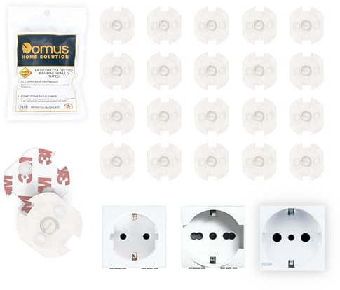 DOMUS 20 Steckdosen Kindersicherung mit Drehmechanik + 3M Klebefolie - Steckdosenschutz für Babys und Kinder Steckdosensicherung (Transparent)