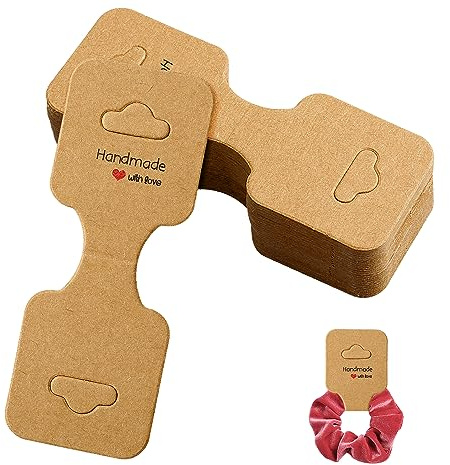 Rumyve Lot de 100 cartes de présentation pour colliers - Étiquettes à suspendre faites à la main pour bracelets, boucles d'oreilles, bijoux, bandeaux (marron kraft)