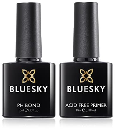 Bluesky PH Bond and Acid Free Primer Set, 2 x 10ml, Gel Nail Prep | Balances the nail surface, then strips oil from the plate, so gel, acrylic and polish all grip instead of lifting.