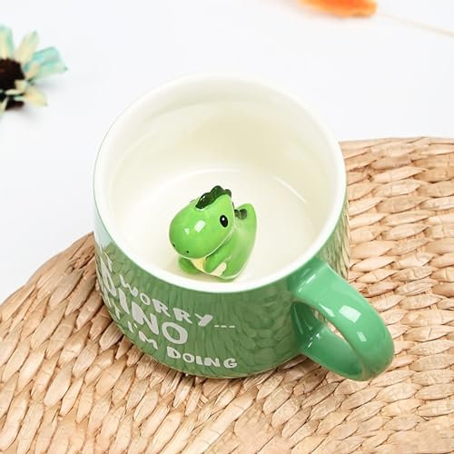 DIKARIYA Taza 3D Dinosaurios Tazas, 350ML Taza de Café de Cerámica Taza de Té con Figura de Animal en El Interior, Navidad Regalos para Amigas Originales, Navidad Regalos para Amigos Niños y Mujeres