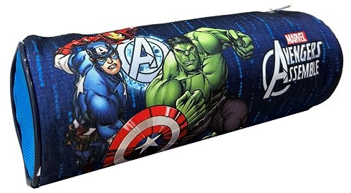 CARTOON Tombolino Federmäppchen, rund, Schule, Schreibwaren, Organizer, Stiftehalter, Buntstifte, blau, 22 x 8 x 8 cm, Avengers (3)