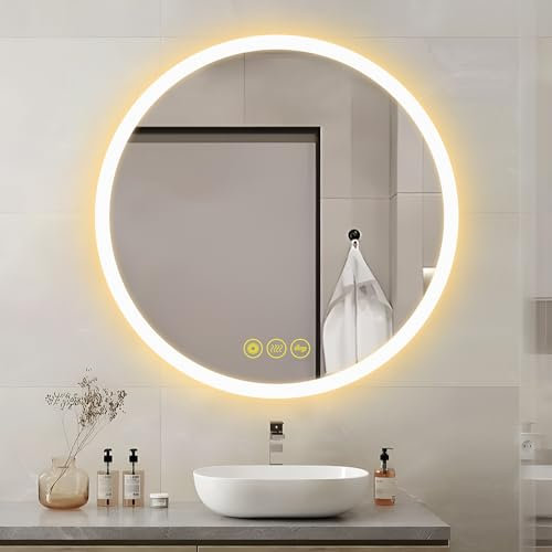 AI-LIGHTING Runder Badspiegel mit Beleuchtung 70 cm Badezimmerspiegel mit Beleuchtung Dimmbar Warmweiß/Kaltweiß/Neutral Spiegel für Bad Beleuchtet Wandspiegel mit Toucschalter für Badezimmer